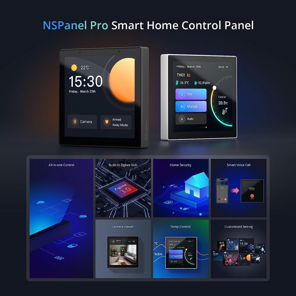 SONOFF NSPanel Pro Smart Home Control Panel, Integrate Zigbee Gateway with Home Security, with Power Consumption Statistics, Thermostat, Call Intercom, etc. All-in-One Control Center Hub with Stand