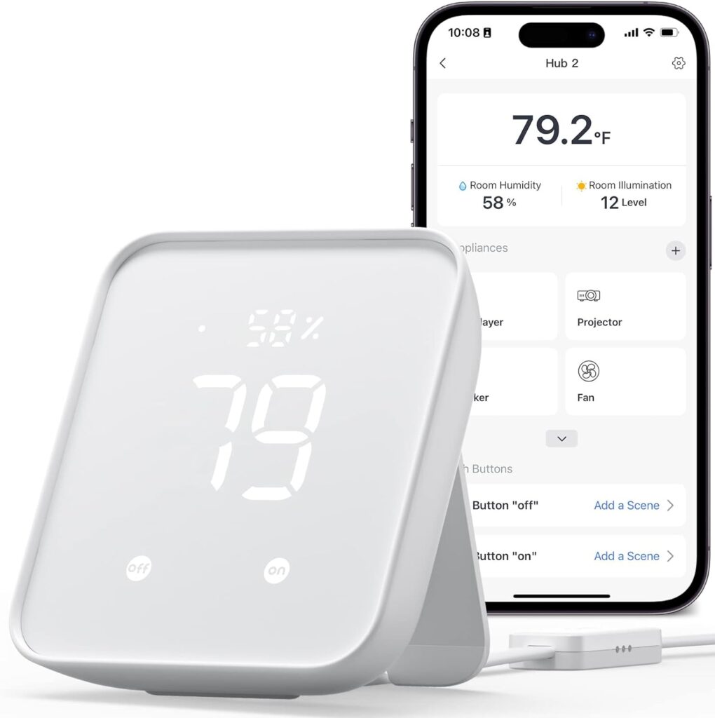 SwitchBot Hub 2 (2nd Gen), work as a WiFi Thermometer Hygrometer, IR Remote Control, Smart Remote and Light Sensor, Link SwitchBot to Wi-Fi (Support 2.4GHz), Compatible with AlexaGoogle Assistant