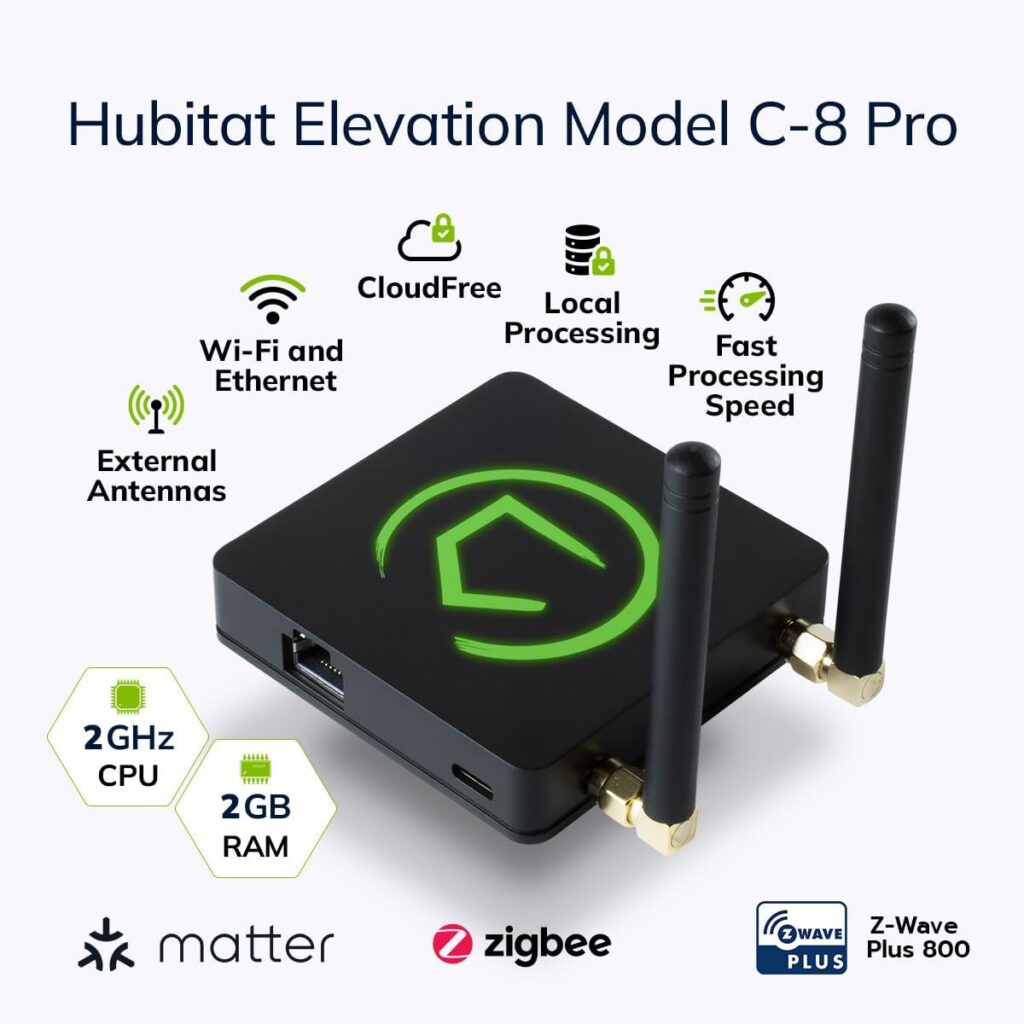 Hubitat Elevation Home Automation Hub (Model C-8 Pro) Compatible with Alexa, Apple HomeKit, Google Home, Zigbee, Z-Wave, Matter