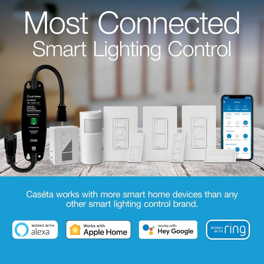 Lutron Caseta Smart Lighting Dimmer Switch Starter Kit with Caseta Smart Hub and Pico Bracket | Works with Alexa, Google Assistant, Ring, Apple Home | P-BDG-PKG1W-A, White