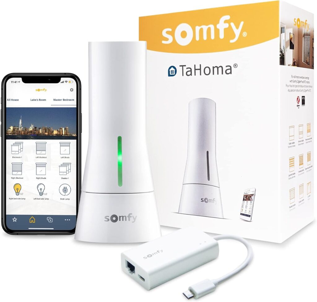 Somfy TaHoma Hub - Smart Home Gateway for RTS Blinds, Shades, Awnings - Works with Alexa, Google Assistant, Philips Hue - Integrate with Brilliant  SmartThings - Wifi or Ethernet #1811731  1870470