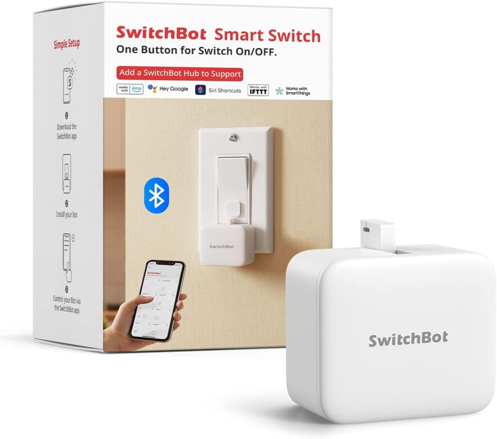 SwitchBot Smart Switch Button Pusher - Bluetooth Fingerbot for Rocker Switch/One-Way Button, Automatic Light Switch, Timer and APP Control, Works with Alexa When Paired with SwitchBot Hub (White)