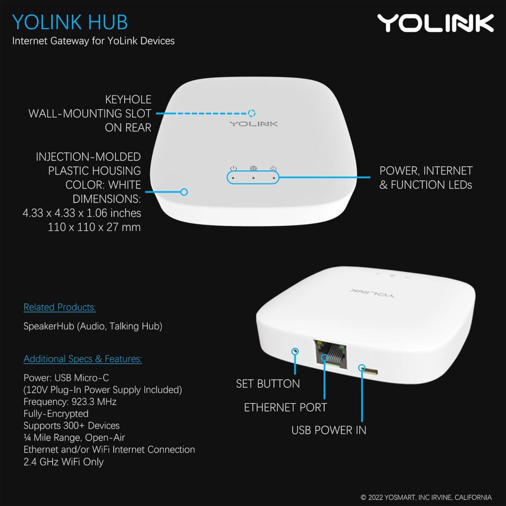 YoLink Hub, 1/4 Mile Super Long Range Smart Hub LoRa Enabled Smart Home Automation Bridge Home Security Monitoring System - Central Controller for YoLink Smart Home Devices - White