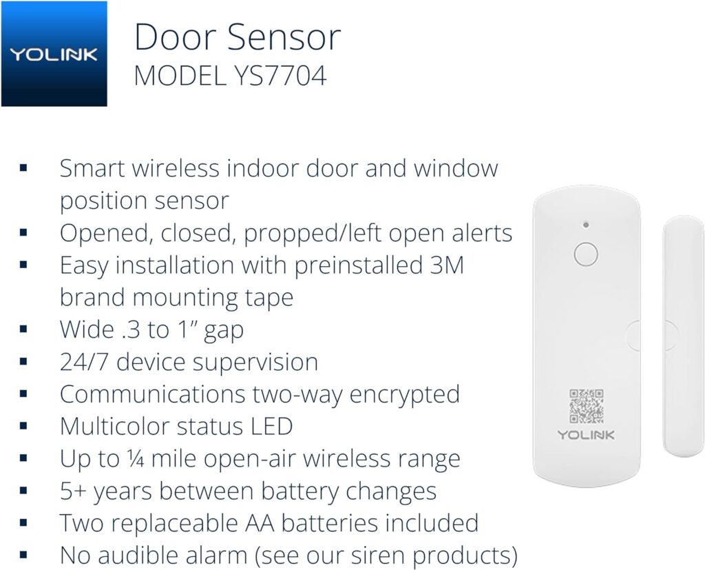 YoLink LoRa Smart Door Sensor Starter Kit: - 1/4 Mile Open-Air Range, Door Left-Open Reminders,5 Years Battery Life, SMS/Text, Email  App Alerts, Alexa, IFTTT, Home Assistant