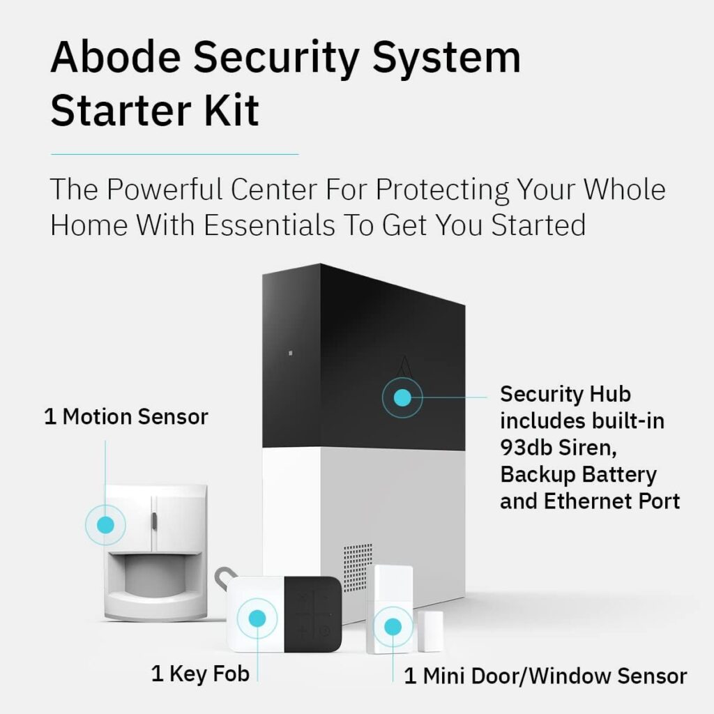 Abode 4 Piece Wireless Smart Security System - Works with Apple HomeKit, Z-Wave and Zigbee Devices - Expandable to Protect Your Whole Home - Easy DIY Installation - Optional Professional Monitoring