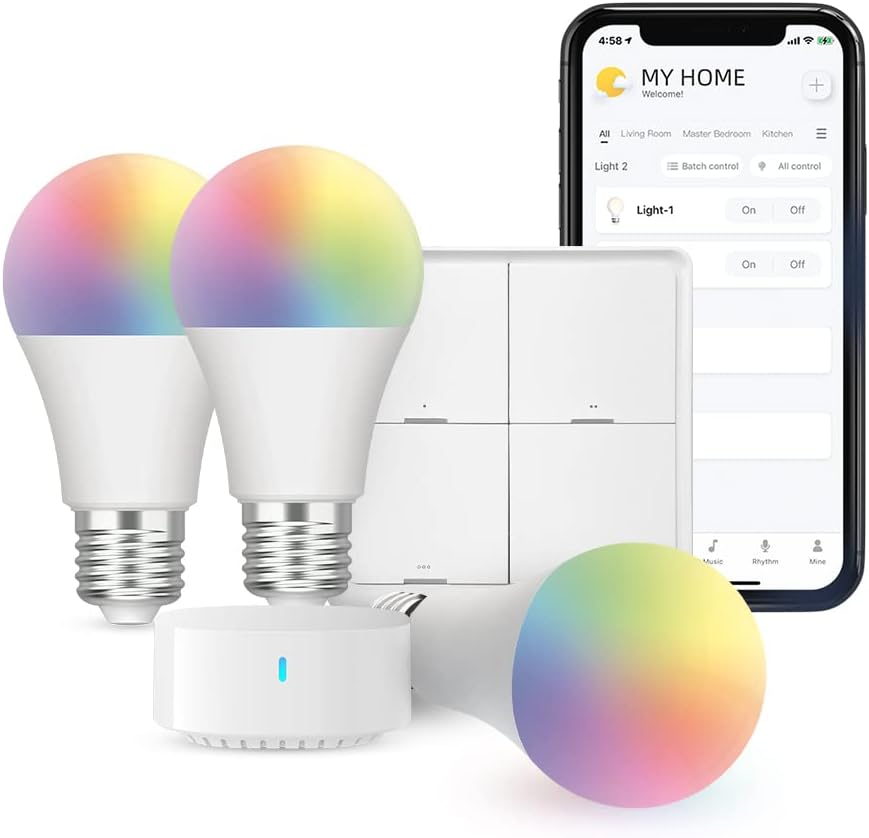 Broadlink Smart Home Starter Kit - Includes 3 Bulbs, 1 Scene Switch and 1 Hub, Uses FastCon Tech, Works with Alexa and Google Home