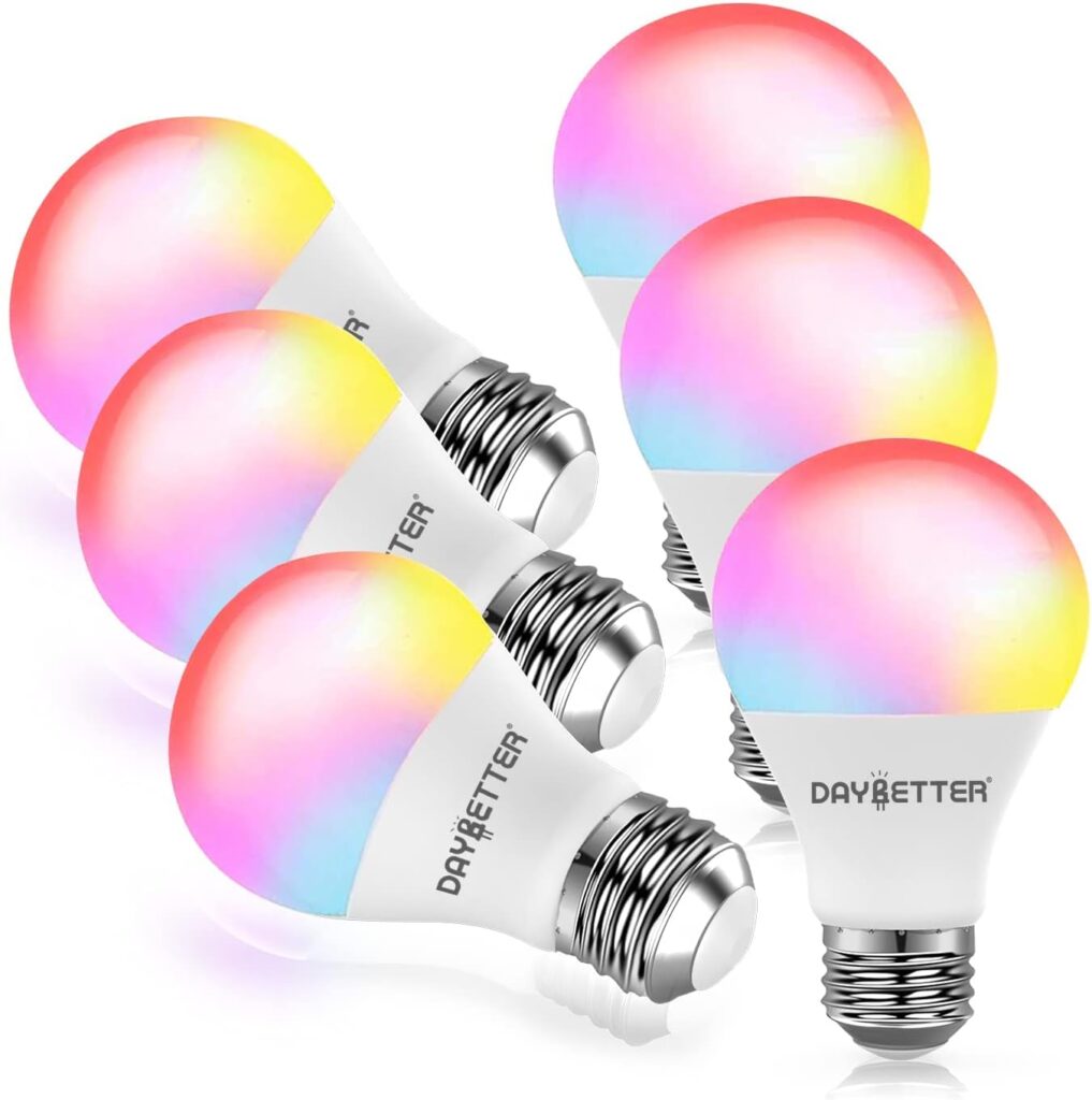 DAYBETTER Smart Light Bulbs, RGBCW Wi-Fi Color Changing Led Bulbs Compatible with Alexa  Google Home Assistant, A19 E26 9W 800LM Multicolor Bulb, No Hub Required, 6 Pack