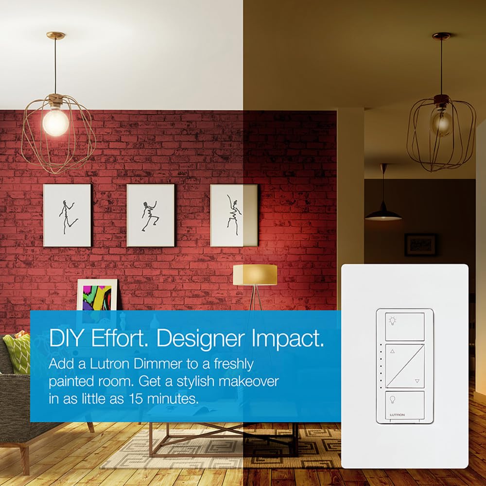 Lutron Caseta Smart Home Dimmer Switch, Works with Alexa, Apple HomeKit, and The Google Assistant | for LED Light Bulbs, Incandescent Bulbs and Halogen Bulbs | PD-6WCL-WH | White