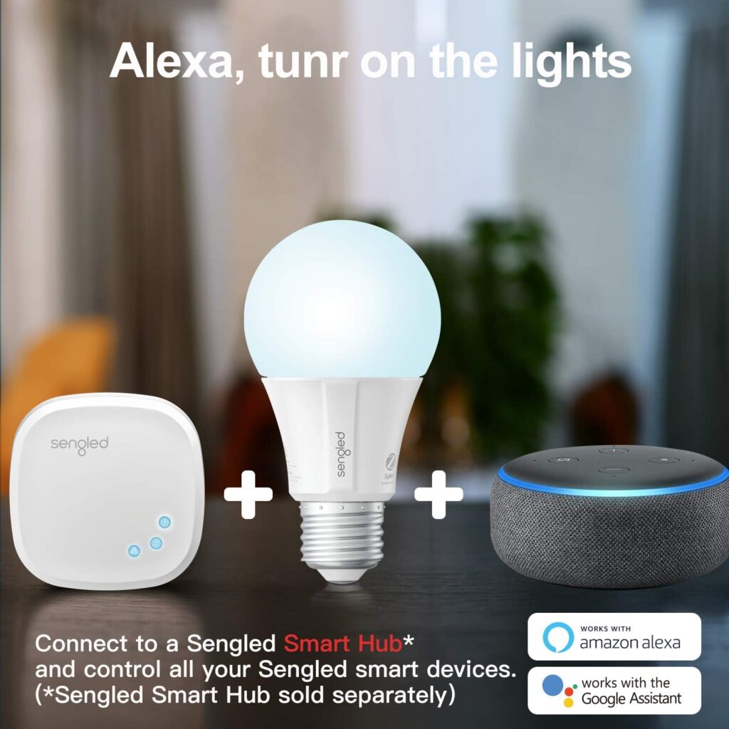 Sengled Alexa WiFi Light Bulb - Smart Bulbs That Work with Alexa/Google Assistant, A19 Daylight (5000K) - No Hub Required, 800LM 60W High CRI)60 Equivalent, 4 Count (Pack of 1)